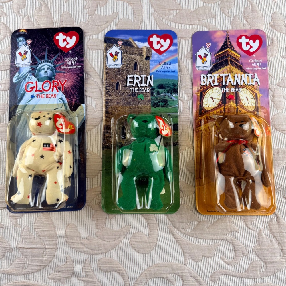 Ty Teenie Beanie Babies McDonald's 1999 Glory Erin Britannia Bears Set of 3 NIP